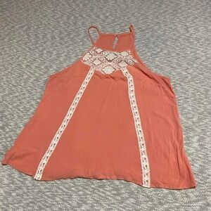 Papaya peachy pink tank top embroidery details women M.SKU-B801